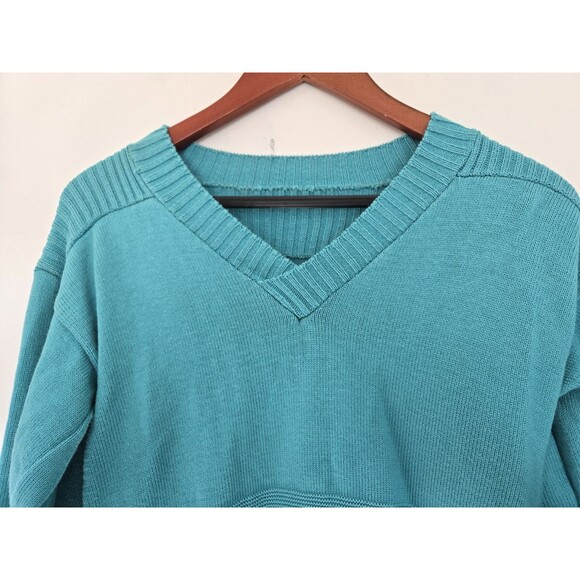 Vintage‎ 70s Sweater Mens M Blue Fox Animal V Neck Preppy Casual Grandpa Office - Picture 2 of 7